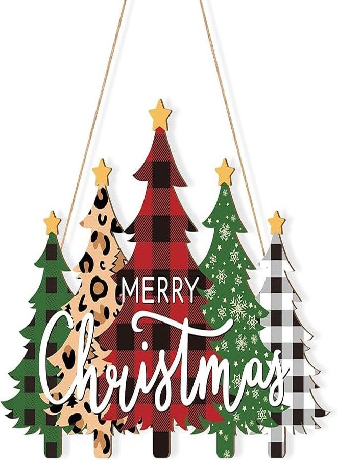 Casavibe Wooden Christmas Tree Door Wreath, for Front Door Porch,Window,Wall,Indoor Outdoor Decorations Signs Christmas Decoration - Image 1